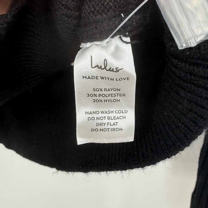 Lulus Black Ribbed Collared Button Up Cardigan Sweater Cream Trim Size M