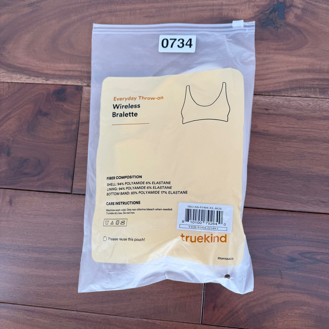 Truekind Everyday Throw-on Wireless Bralette XL Beige Comfortable Soft