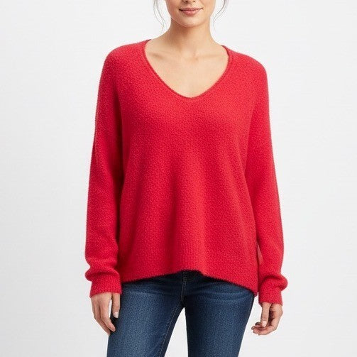 ABOUND Fuzzy V Neck Sweater Magenta Pink Knit Cozy Long Sleeve Top Women's XXL