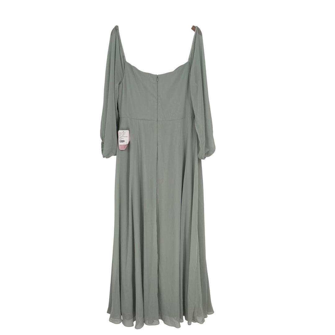 Dessy Collection Convertible Neck Long Sleeve Chiffon Gown Willow Green Size 16