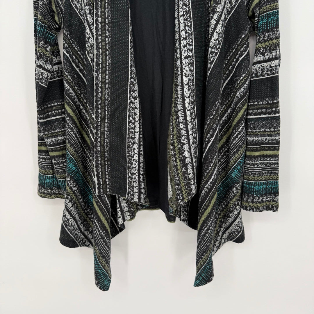 Splendid Women's Black Geometric Print Waterfall Cardigan Sweater Lightweight XS