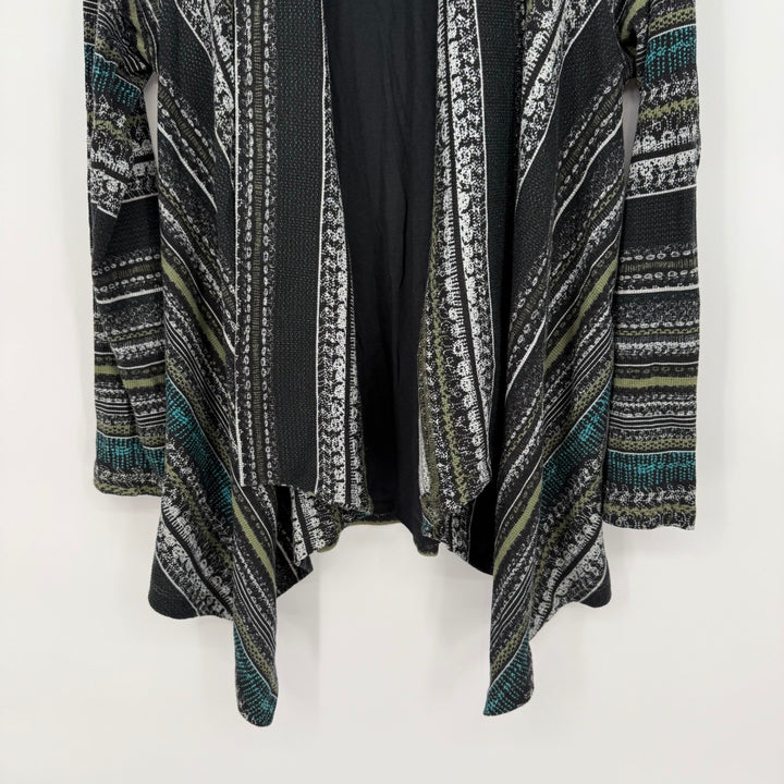 Splendid Women's Black Geometric Print Waterfall Cardigan Sweater Lightweight XS