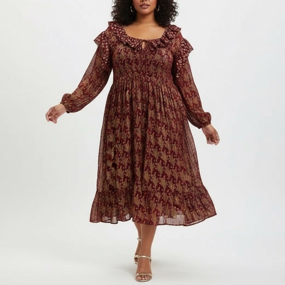 Asos Curve Maxi Dress Womens 26 Multicolor Metallic Gathered Waist Front Slit