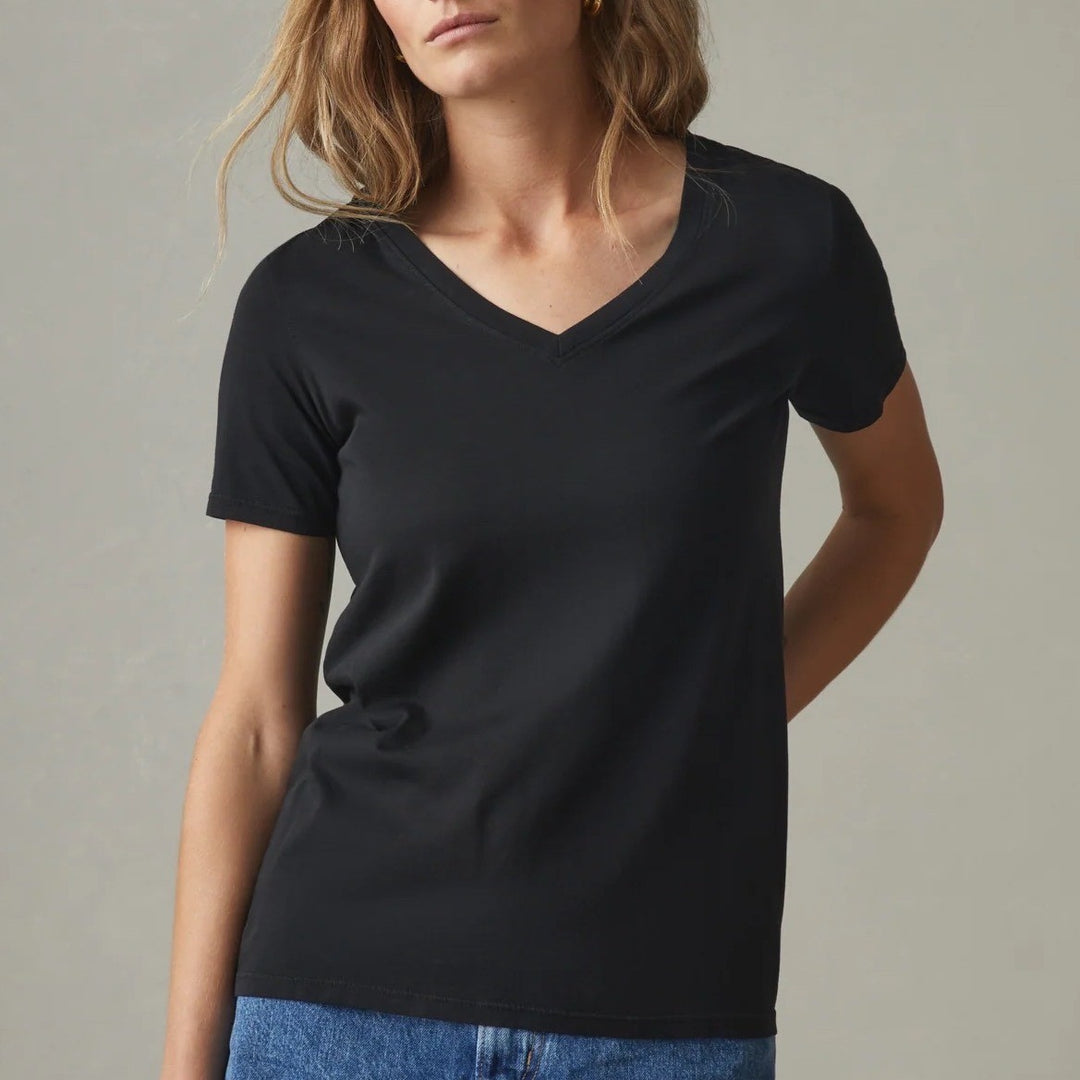 American Giant Black V Neck Short Sleeve T Shirt Women Size L Made in USA