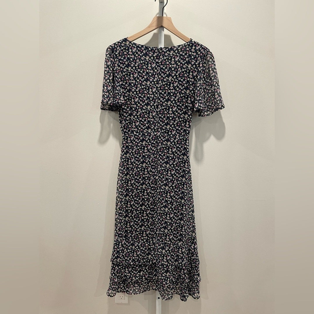 Lulus Renee Navy Blue Floral Print Ruffled Lace-Up Midi Dress Size XS
