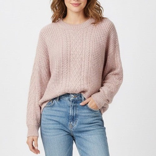 LC Lauren Conrad Pink Cable Knit Metallic Sparkle Sweater Size Large