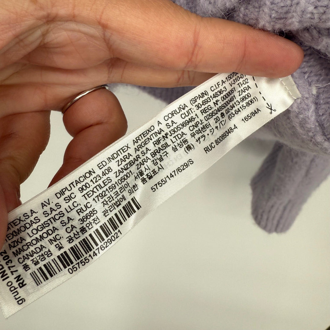 ZARA Mock Neck Ribbed Knit Sweater Lilac Purple Cropped Relaxed Fit Size 6