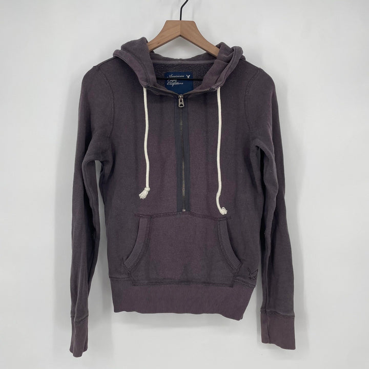 American Eagle Outfitters Charcoal Gray Quarter Zip Hoodie Sweatshirt Size SP