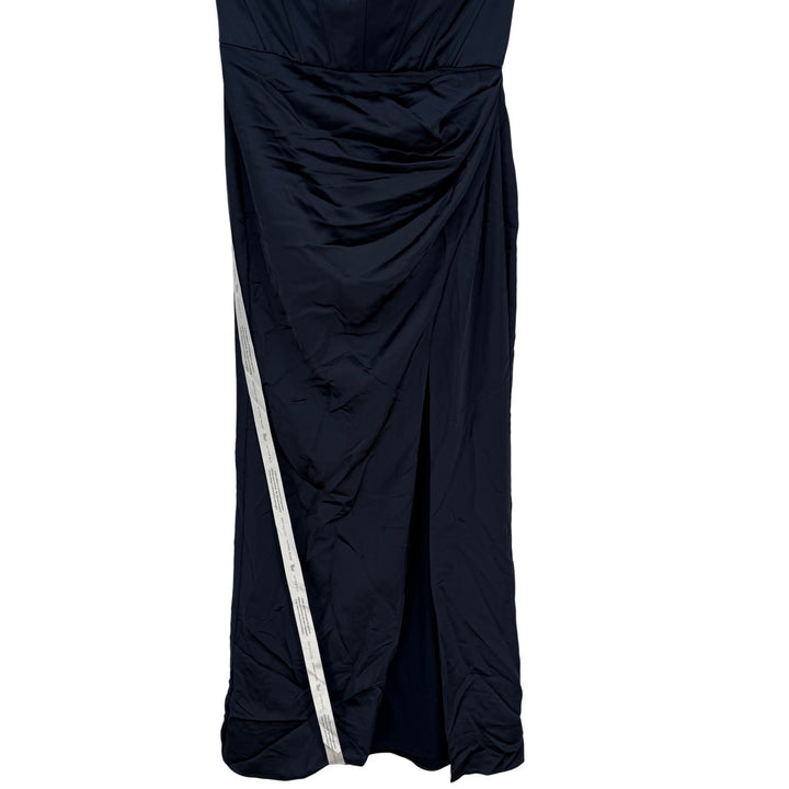 After Six Strapless Topstitched Corset Satin Maxi Dress With Draped Skirt Size 8