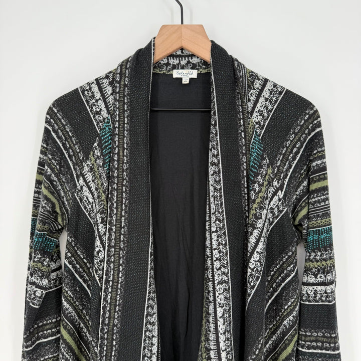 Splendid Women's Black Geometric Print Waterfall Cardigan Sweater Lightweight XS