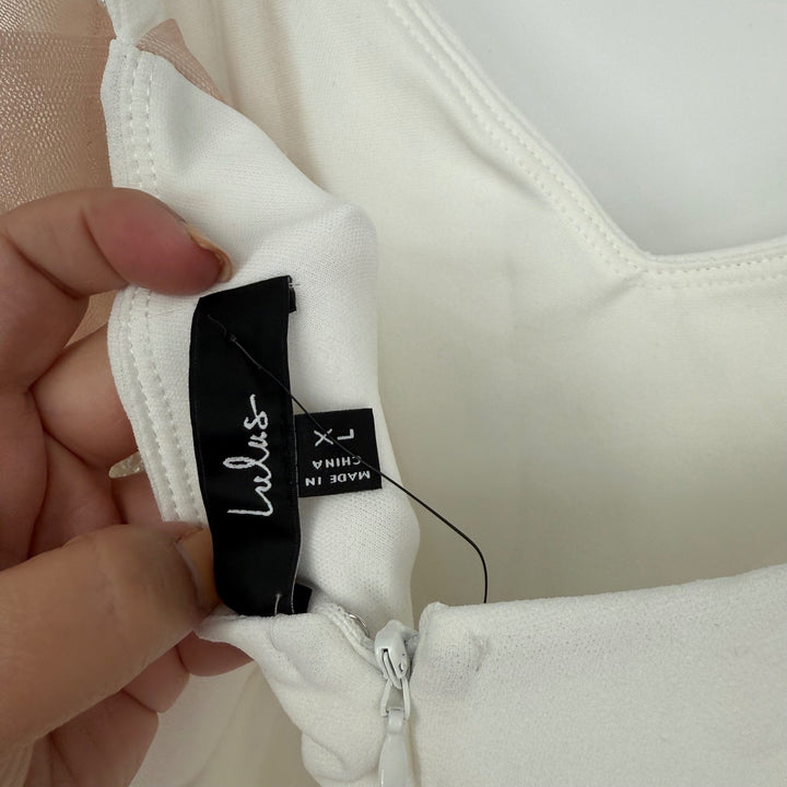 Lulus Love Aglow White Pearl Beaded Sleeveless Straight Leg Jumpsuit Size XL