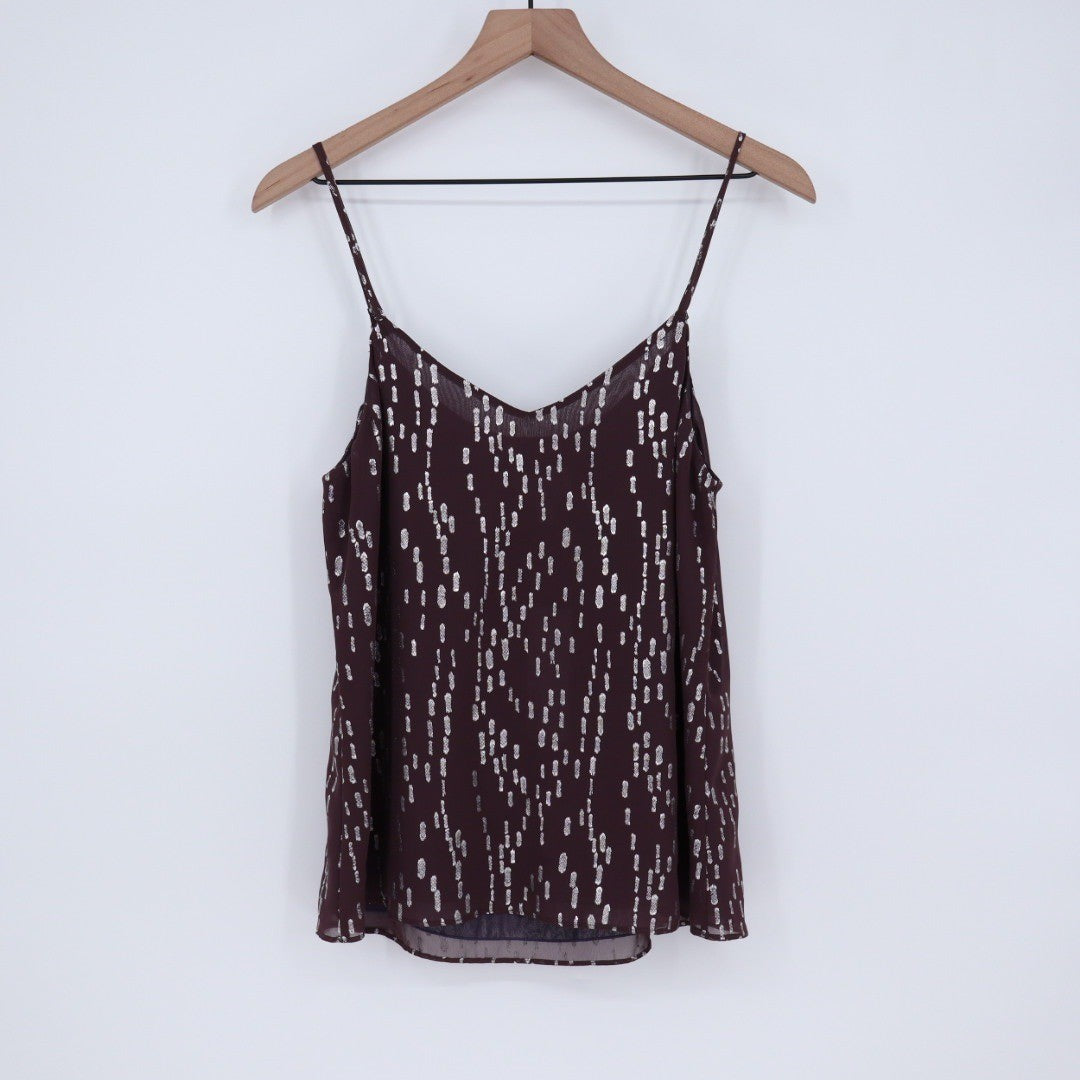 Veronica M Women's XS Maroon Metallic Dot Print Spaghetti Strap V Neck Top