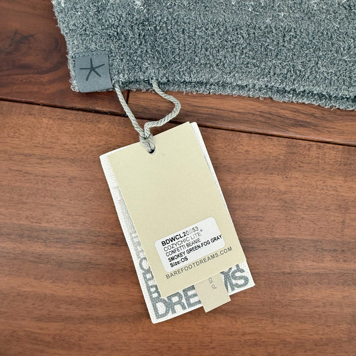 Barefoot Dreams CozyChic Lite Confetti Beanie Hat Women OS Smokey Green Gray Cap