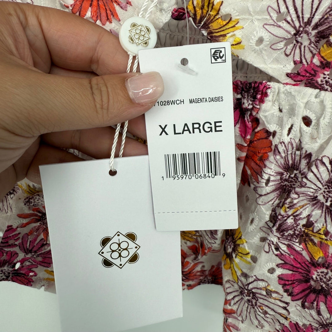 Waverly Eyelet Floral Cami Top Peplum Cutout Magenta Daisies XL