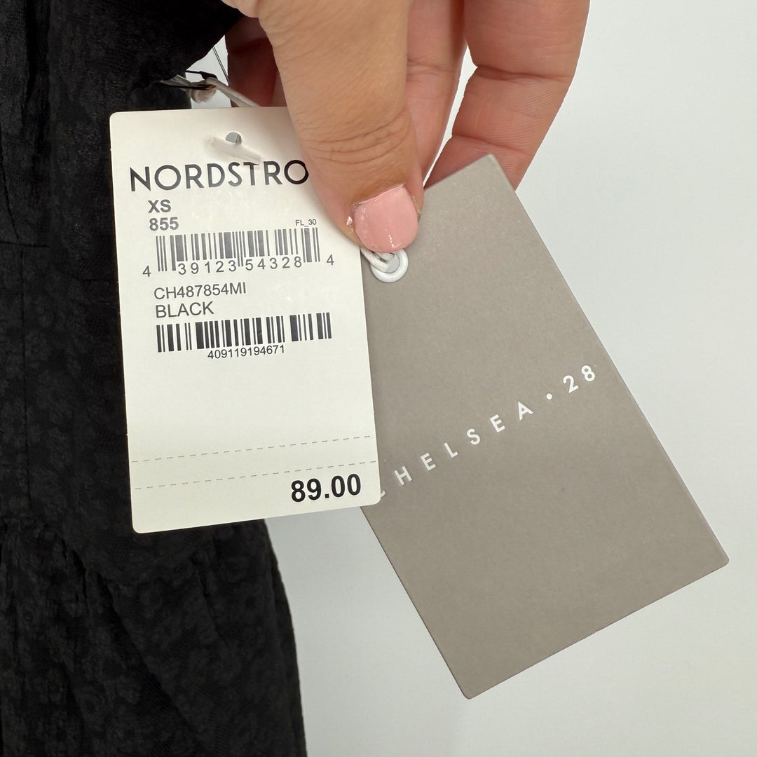 Chelsea 28 Black Textured Jacquard Tiered Midi Dress Size XS