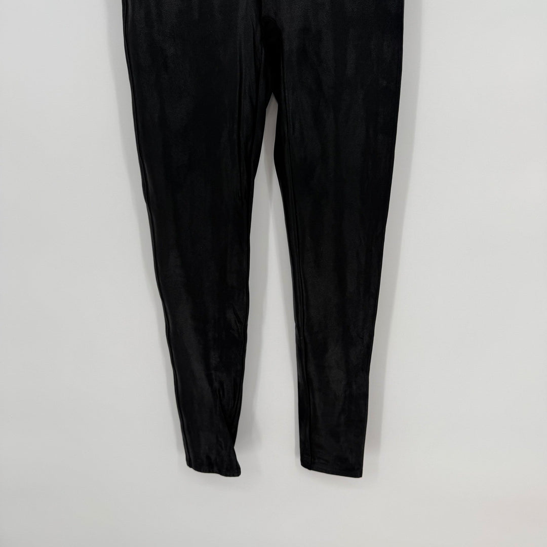 SPANX Faux Leather Velvet Leggings Black High Waisted Athleisure Size L