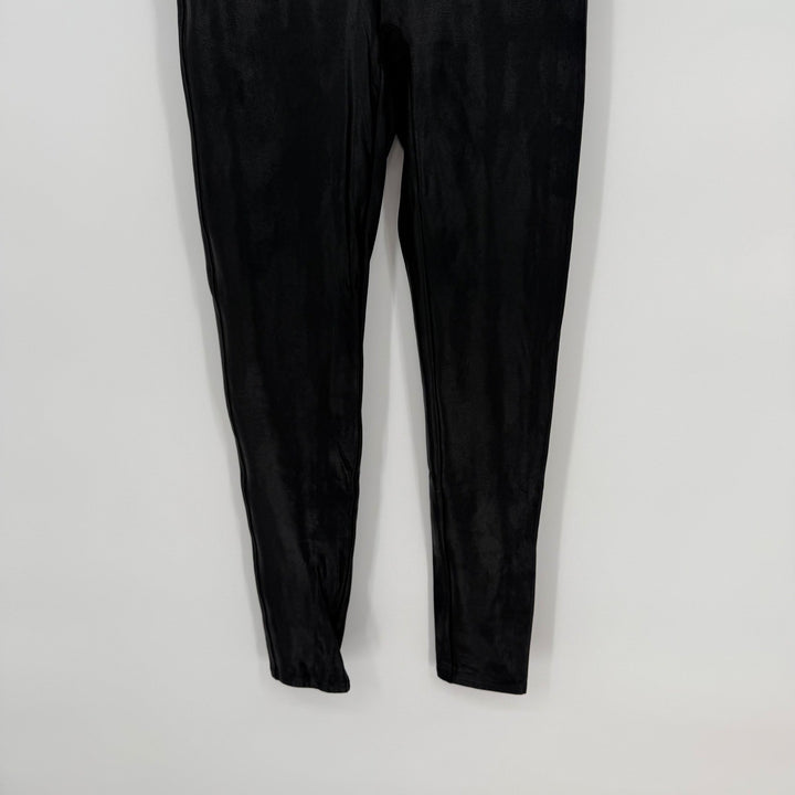 SPANX Faux Leather Velvet Leggings Black High Waisted Athleisure Size L