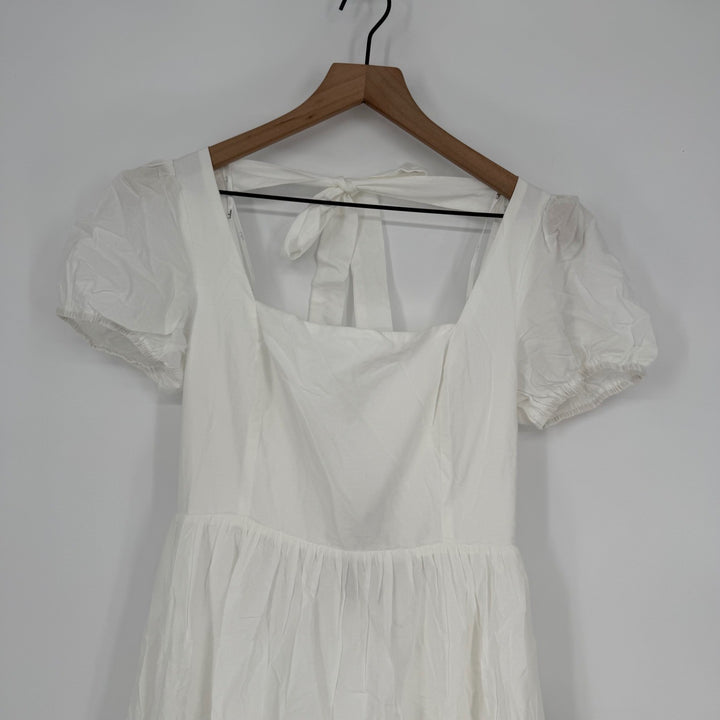 Lulus Stylish Merriment White Puff Sleeve Embroidered Midi Dress Size M