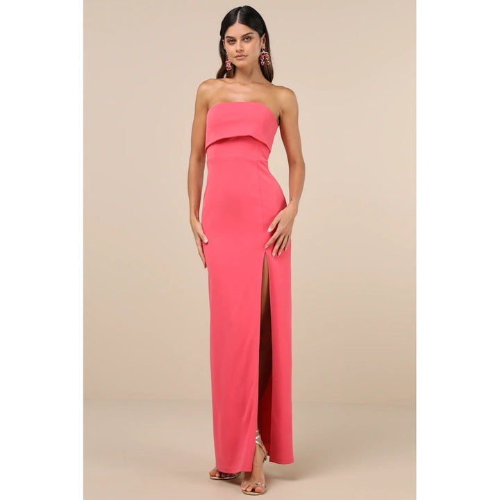 Lulus Classy Consideration Coral Pink Strapless Maxi Dress Size M