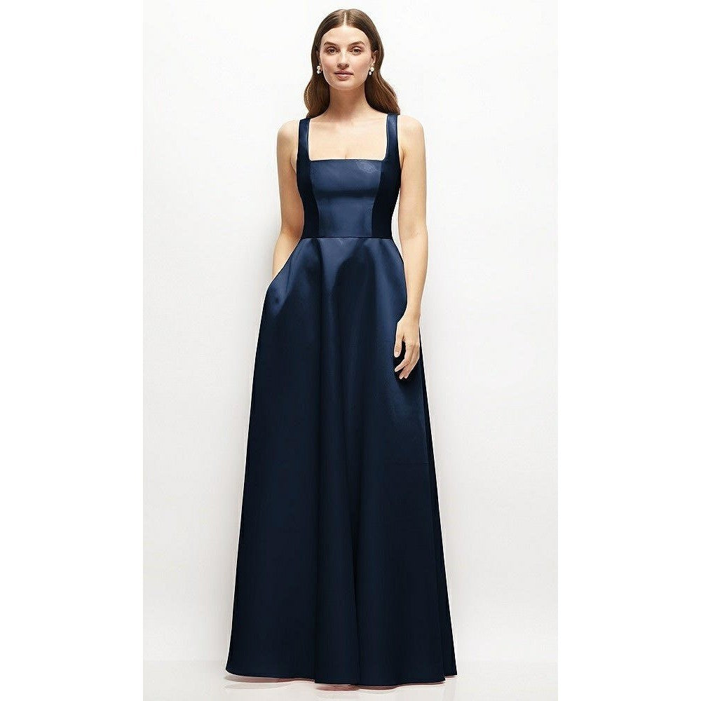 Dessy Collection Square-Neck Satin Maxi Dress With Full Skirt In Midnight Navy