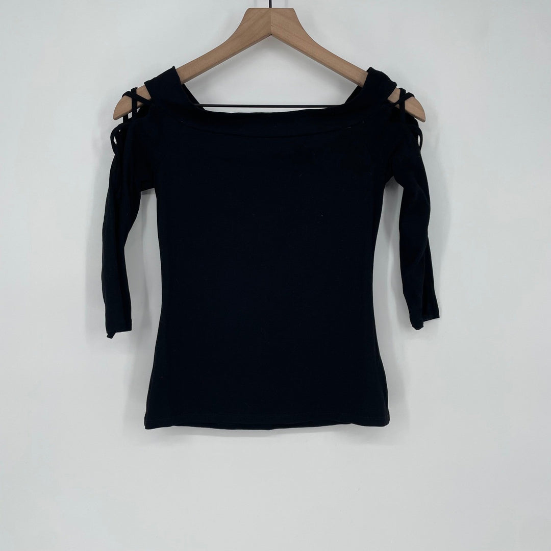 Express Black Cold Shoulder Cutout Strappy 3/4 Sleeve Top Shirt Size S
