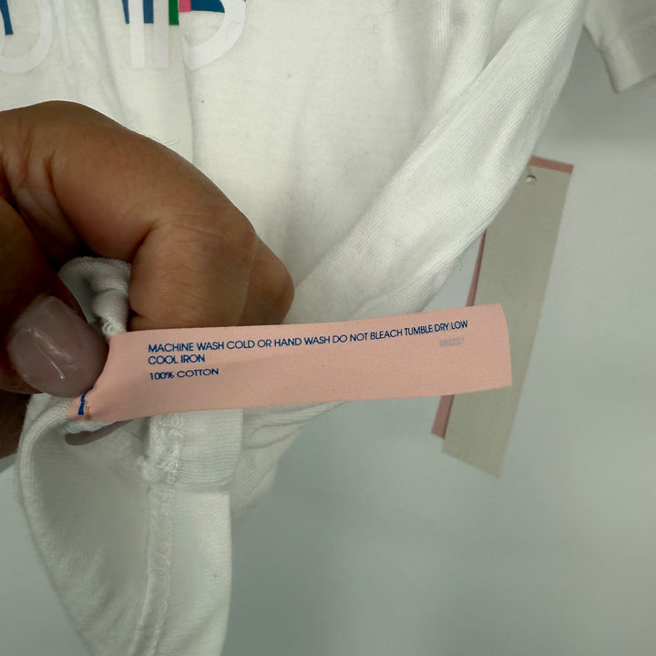 Bloomies Rainbow Graphic T-Shirt White Short Sleeve Top Made in USA Women's M