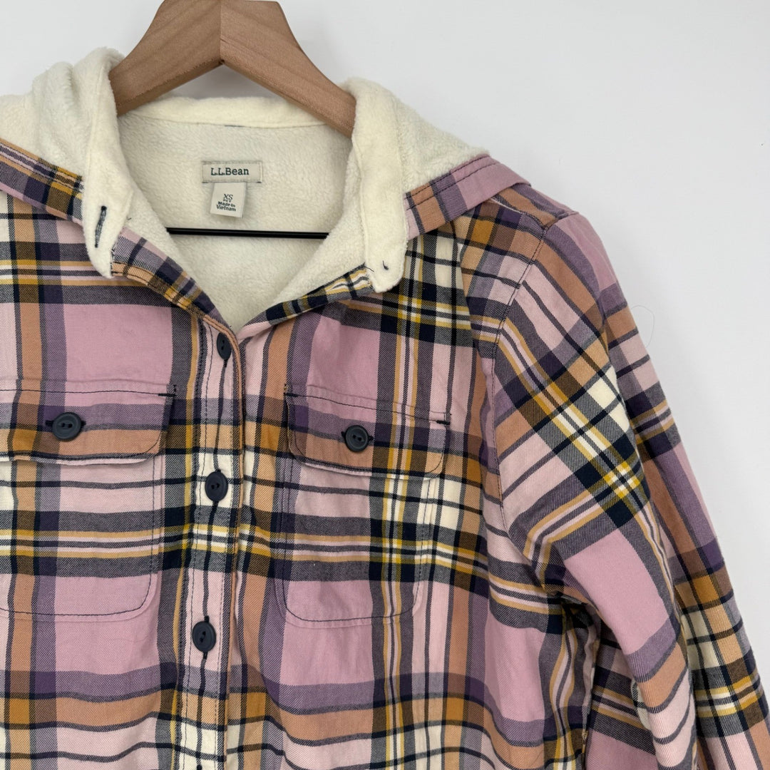 LLBean Sherpa Lined Plaid Flannel Shirt Jacket Hoodie XS