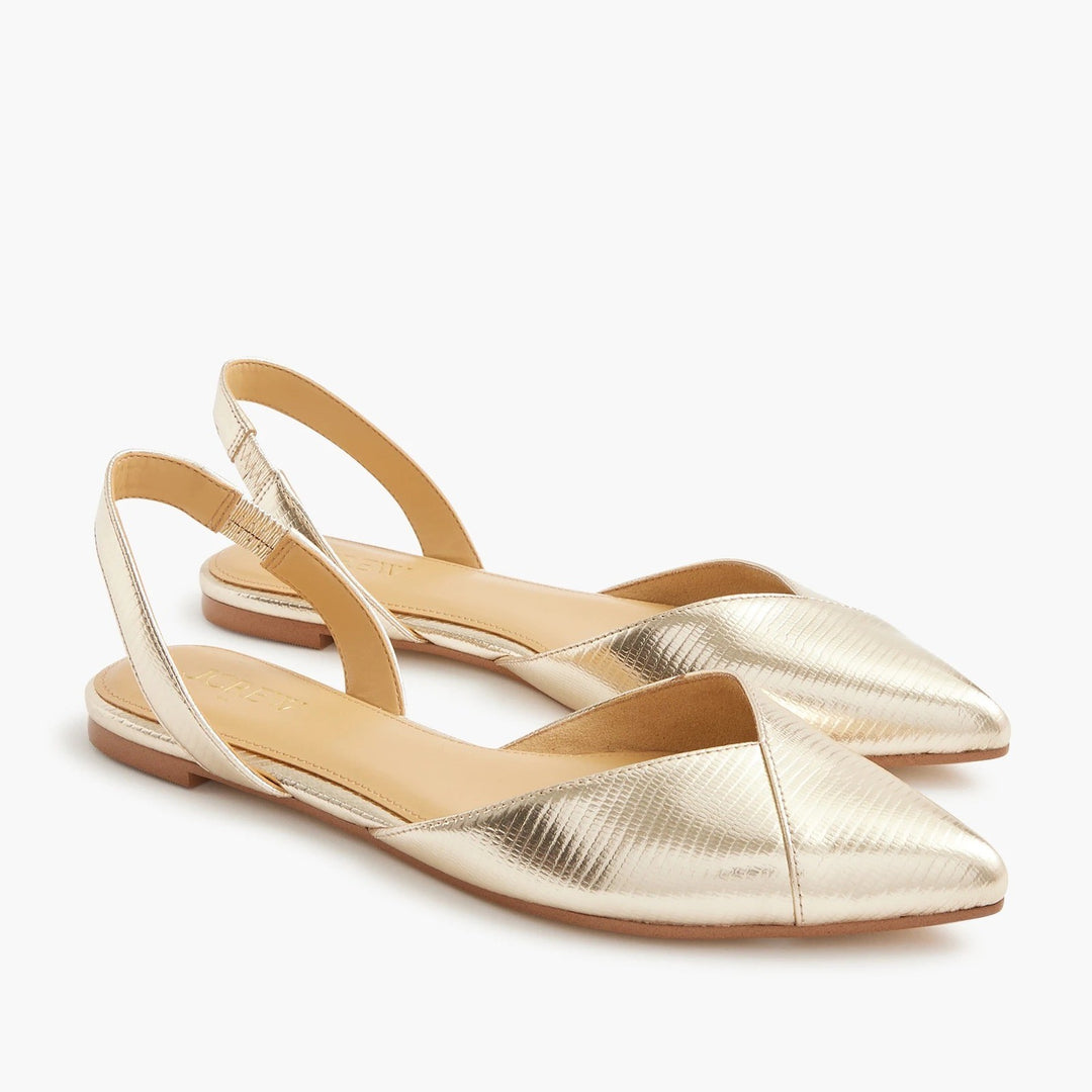 J. Crew Gold Metallic Embossed Pointed Toe Slingback Flats Women's Size 8M