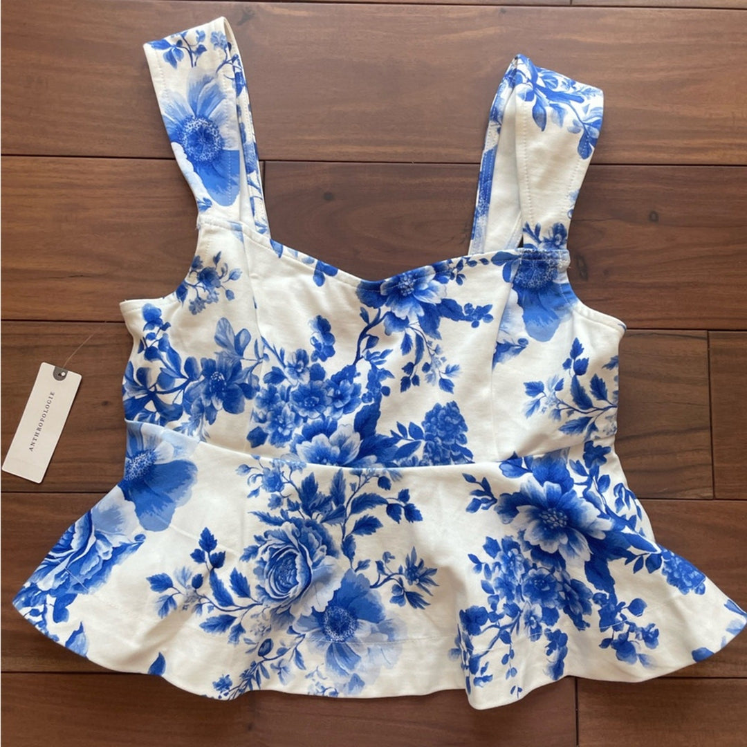 Maeve Square-Neck Peplum Tank Top Size XS