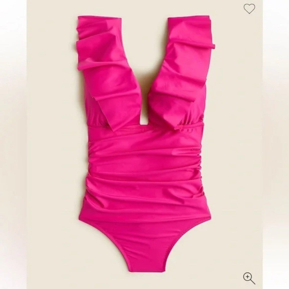 J.Crew Ruffle Plunge One-Piece Swimsuit Ruched Size 6