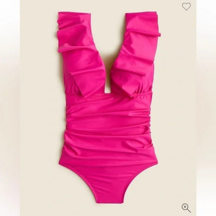J.Crew Ruffle Plunge One-Piece Swimsuit Ruched Size 6
