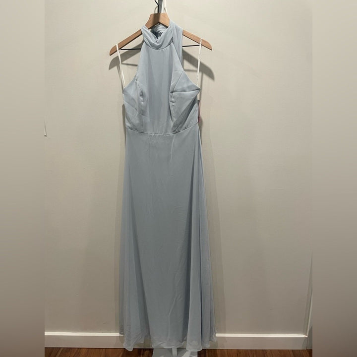 After Six High Neck Halter Backless Maxi Dress In Mist Size 8
