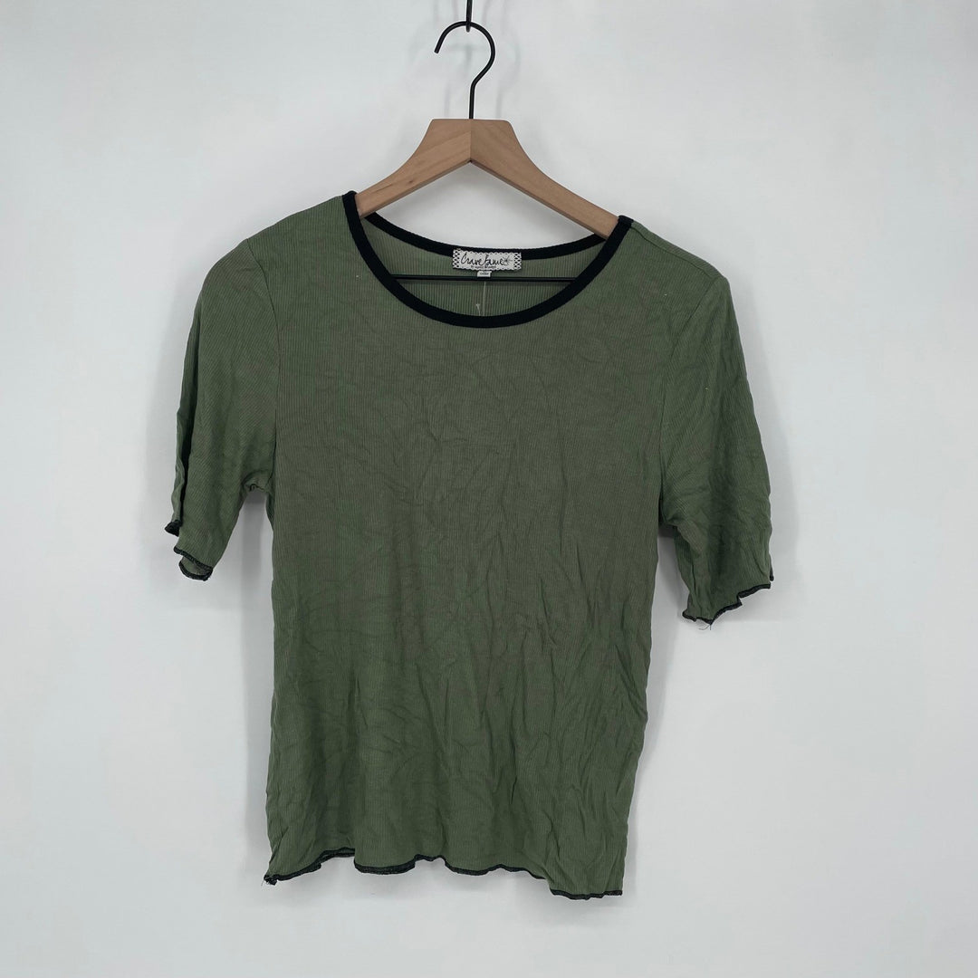 Crave Fame by Almost Famous Olive Green Ribbed Knit Short Sleeve Top XL