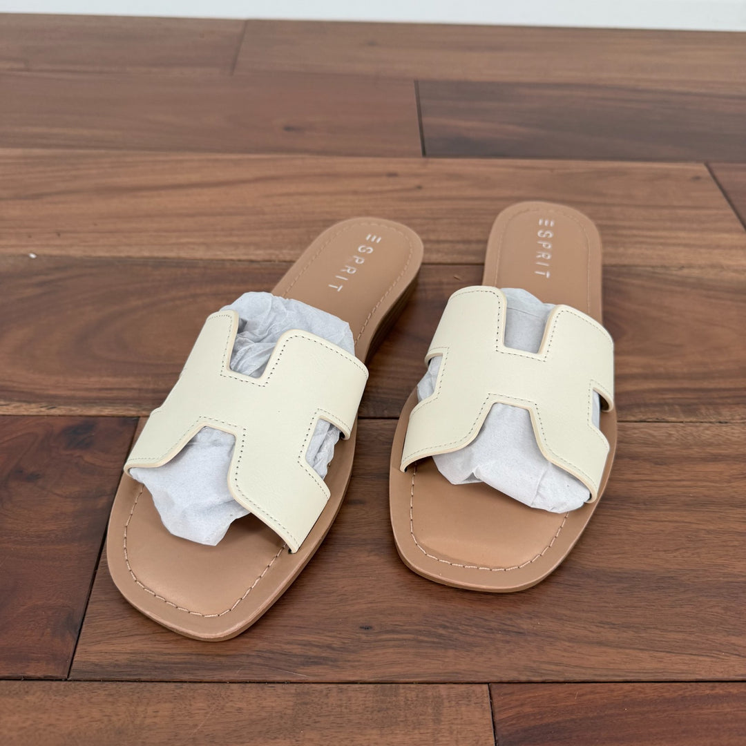 Esprit Sandals Womens Size 7.5 M Off White Leather Leona Slide Casual Slip On