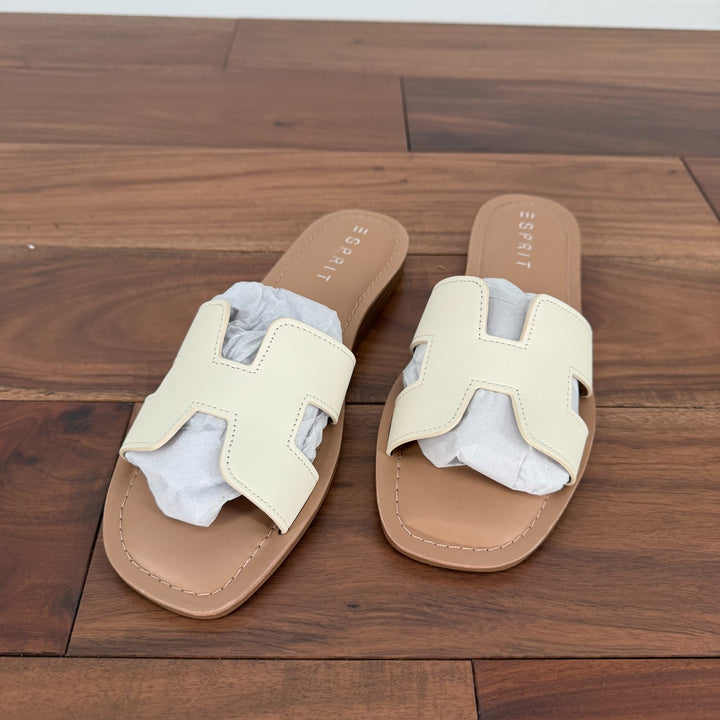 Esprit Sandals Womens Size 7.5 M Off White Leather Leona Slide Casual Slip On
