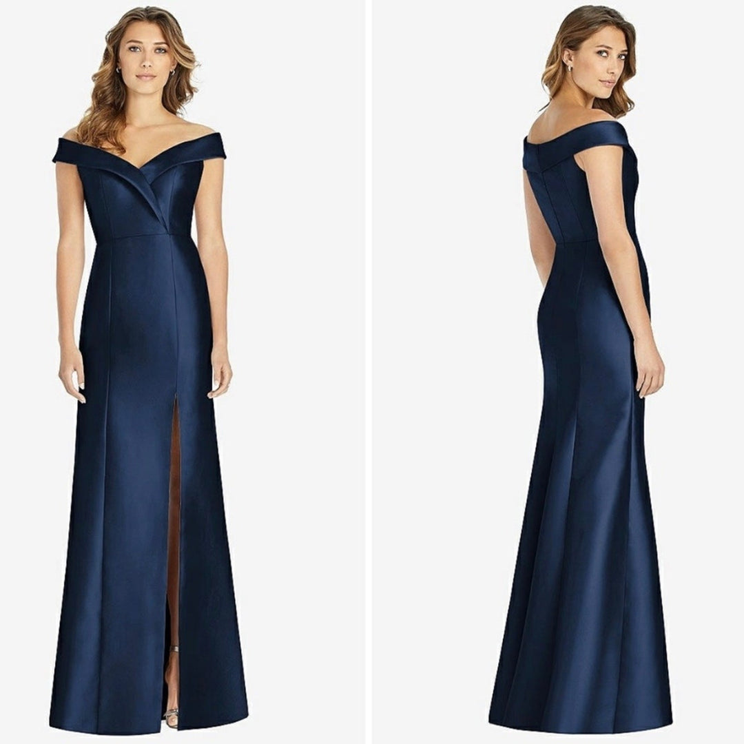 Alfred Sung Off-The-Shoulder Cuff Trumpet Gown With Front Slit Size 0