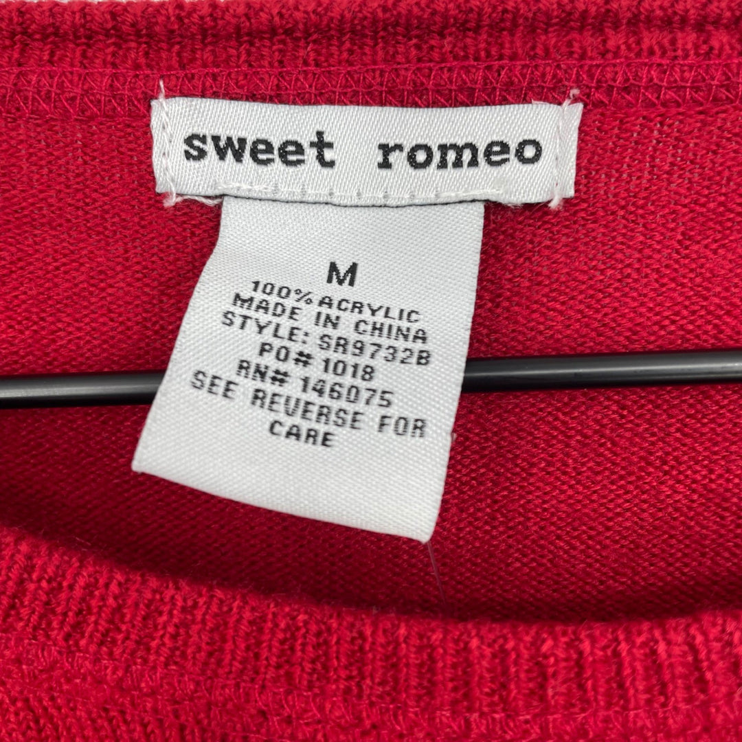 Sweet Romeo Red Crew Neck Long Sleeve Raglan Sweater Top Women Size Medium