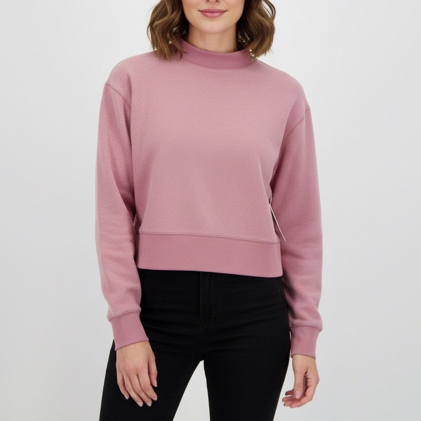 Abound Mock Neck Cropped Fleece Sweatshirt Dusty Rose Pink XS