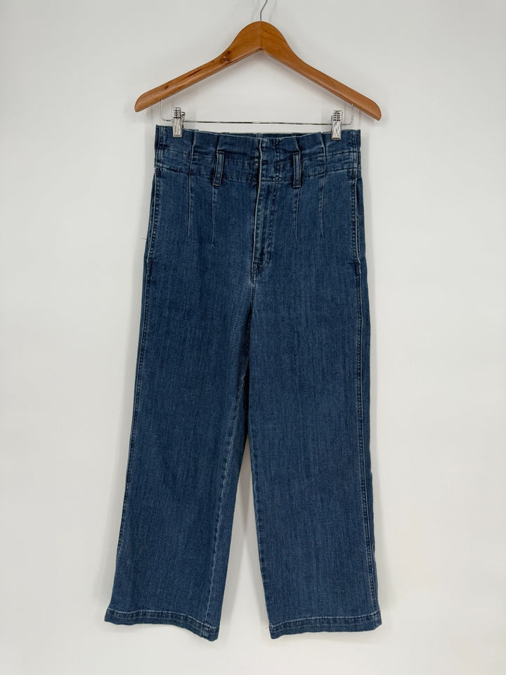 Madewell Jeans Womens 27 Blue Denim Pleated Cotton Stretch Pockets Wide Leg
