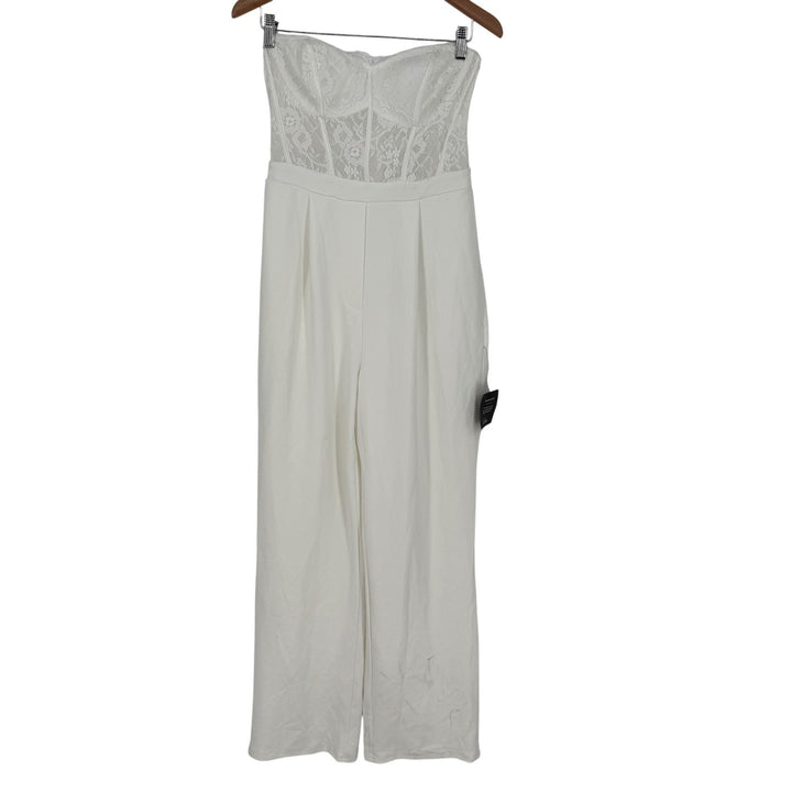 Lulus Positively White Lace Strapless Bustier Jumpsuit Size M