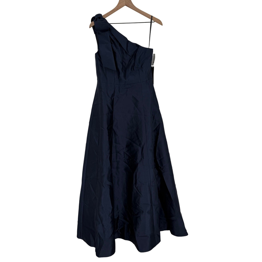 Alfred Sung Bow One-Shoulder Full A-Line Satin Maxi Dress Size 10