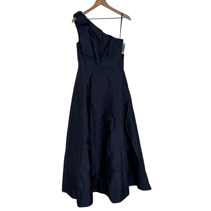 Alfred Sung Bow One-Shoulder Full A-Line Satin Maxi Dress Size 10