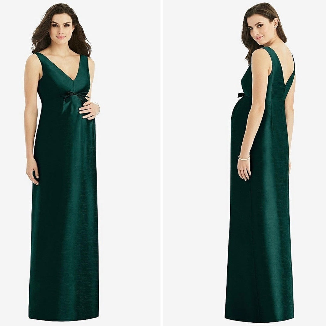 Alfred Sung Sleeveless Satin Twill Maternity Dress In Evergreen Size 10