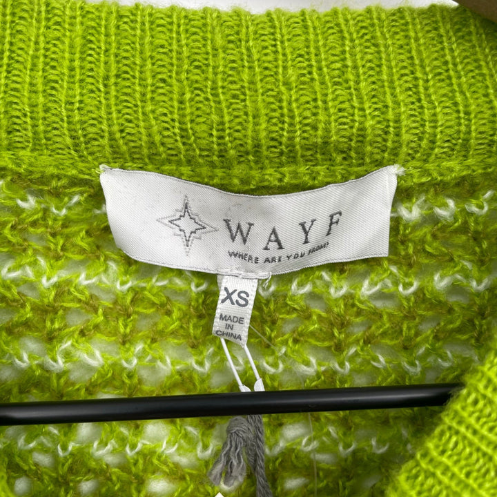 WAYF Lime Green Knit Mesh Striped Cropped Sweater XS