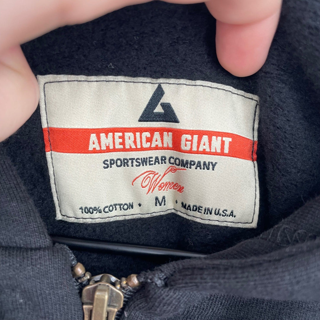 American Giant Women's Full Zip Hoodie Black Cotton Made in USA Size M