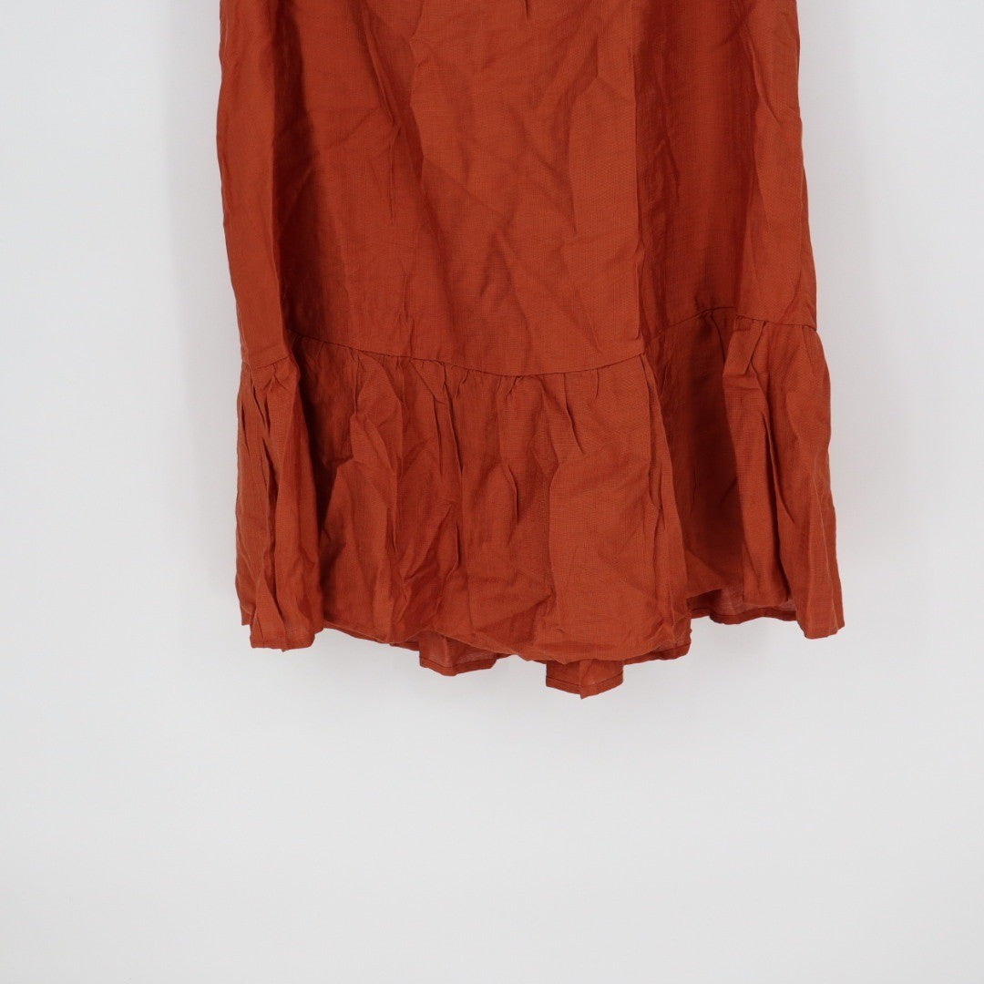 AOLRO Orange Crinkle Tiered Midi Dress Halter Neck Tie Back Size L