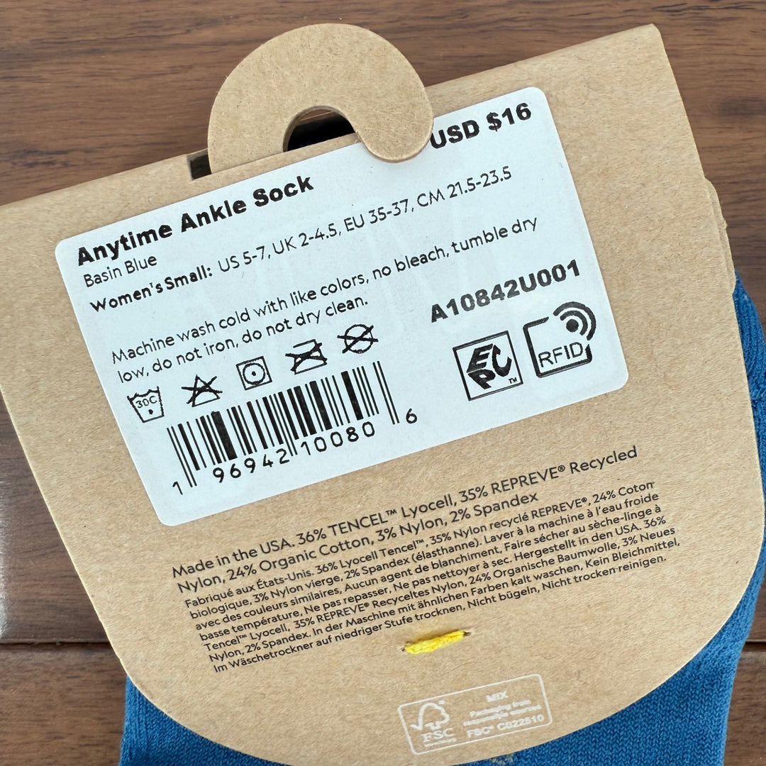 Allbirds Anytime Ankle Socks Blue Women's Small US 5-7