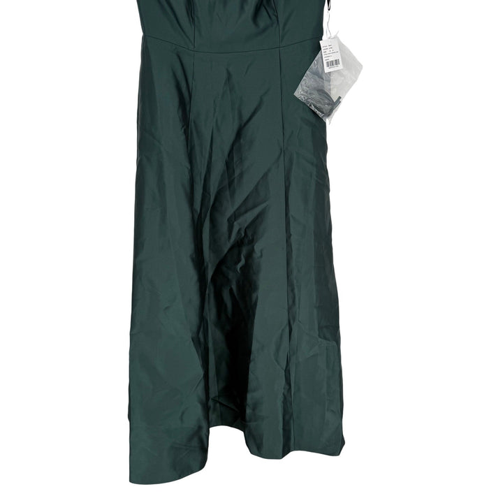 Alfred Sung Strapless Bias Cuff Bodice Satin Gown With Pockets In Evergreen