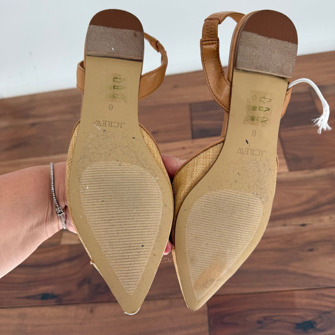 J. Crew Slingback Pointed Toe Flats Straw Raffia Tan Brown Women Size 6M