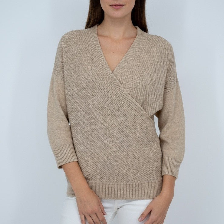 Charli Lanie Sweater Knit Wrap Beige Wool Blend Oversized Comfy Casual Pullover